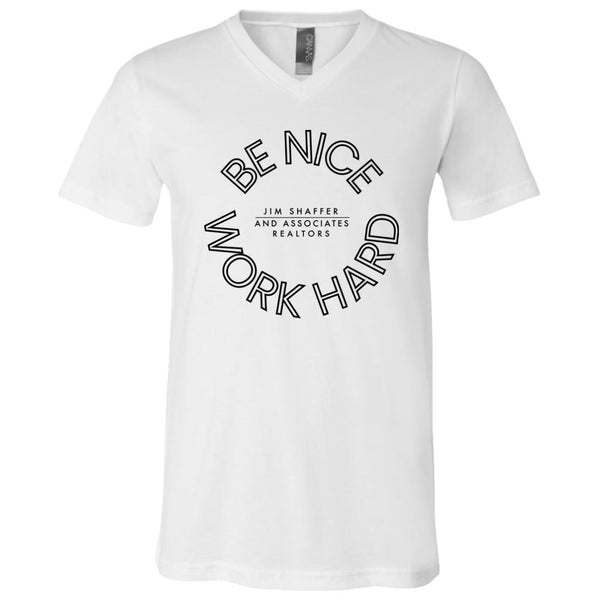 JSA Be Nice Work Hard Unisex V-Neck T-Shirt