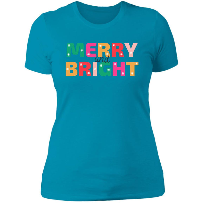 Merry and Bright Ladies Christmas T Shirt