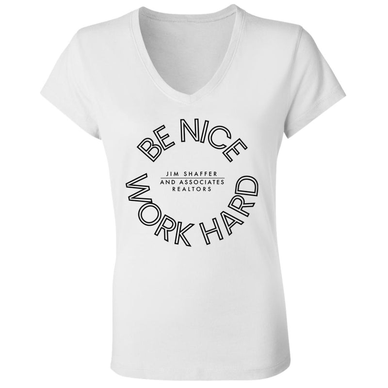 JSA Be Nice Work Hard Ladies' Jersey V-Neck T-Shirt